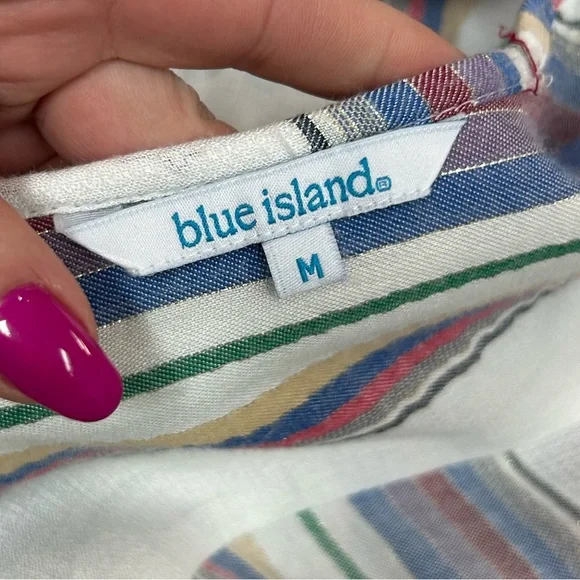 Blue Island White Multi Stripe Wrap Dress Women’s Medium Boho Tassel Tie Lightwe - Picture 5 of 13